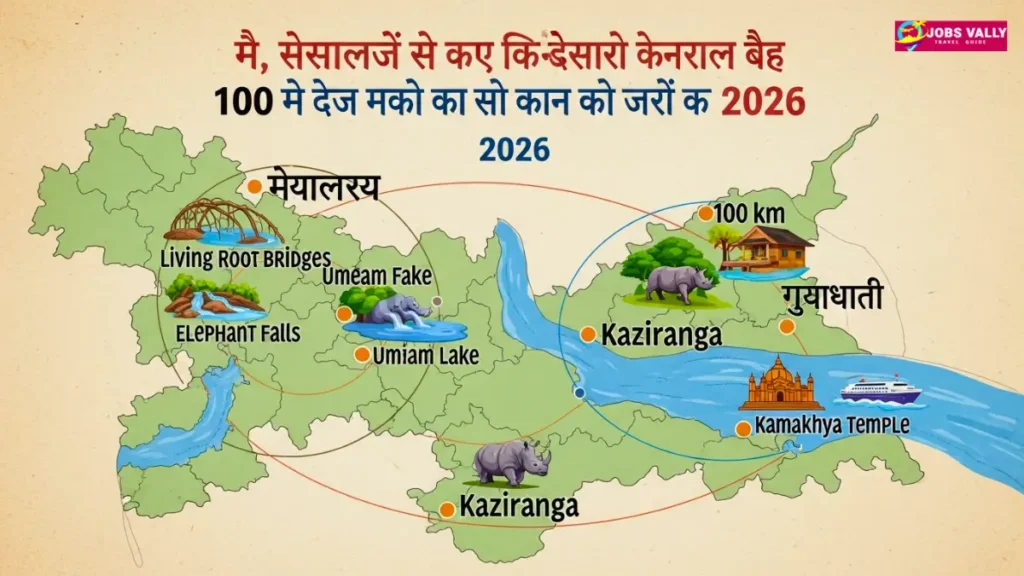 मेघालय, काजीरंगा और गुवाहाटी के पास 100 किमी के भीतर मेरे पसंदीदा पर्यटन स्थल 2026